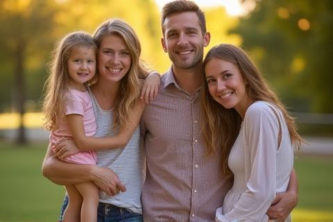 Smiling family portrait photography outdoors