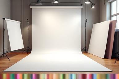 Empty photography studio space with backdrops