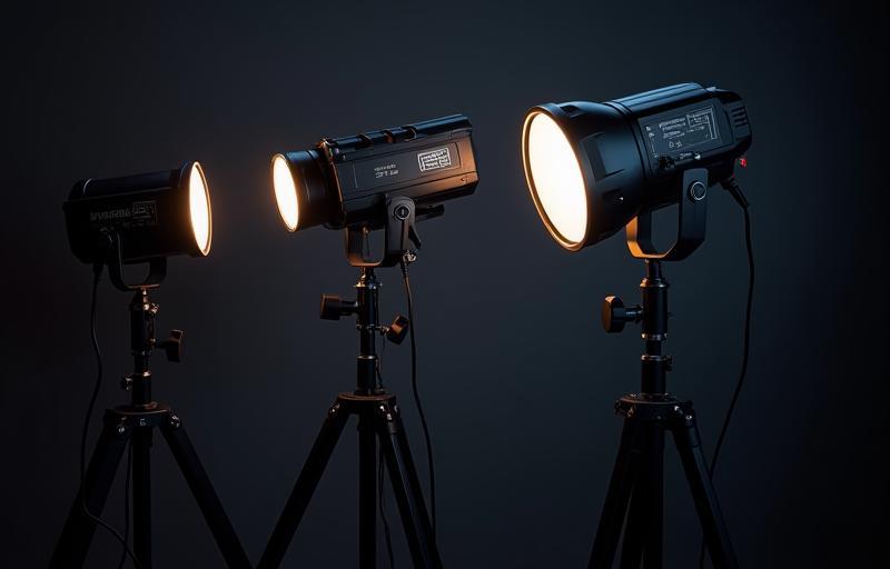 Professional studio lighting equipment on stands